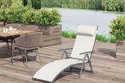 Outdoor Recliner Sun Lounger Chair, Steel Frame Folding Chaise Lounge Chair with Headrest, 7 Levels Adjustable Backrest and Breathable Mesh Fabric, Cream White