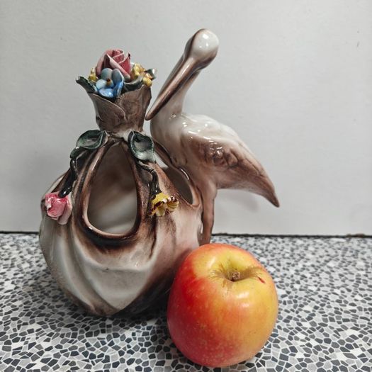 Vintage mid-century Capodimonte Style Italian Porcelain Stork Planter / Vase