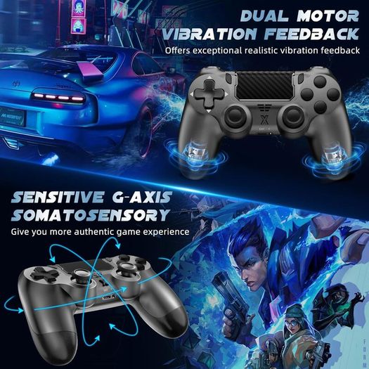 Wireless Controller For PS-4, Controller Wireless for PS-4 Pro/Slim/PC, Bluetooth Gamepad Joystick with Dual Vibration Touch Panel 3.5mm Audio Jack Six-Axis, Gray