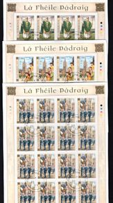 2003 Ireland St Patrick's Day (41c St. Patrick, 50c Cathedral & 57c Parade) Stamp Sheetlet Plate 1A1A1A1A Fine Used with Dublin cancel of 28th February 2003 (First day of issued) on envelope extract.