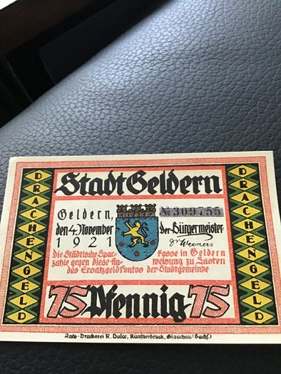 Rare 1921 German Notgeld 25 Pfennig - Stadt Geldern
