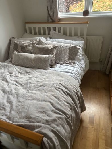small double bed  4ft cream and wood