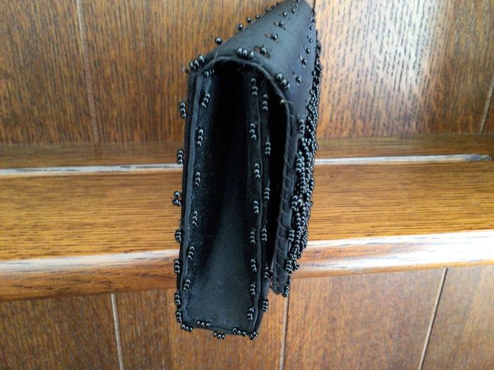 Vintage Black satin and beaded clutch bag