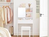 Dressing Table with Mirror and One Drawer, Cosmetic Table, Adjustable Shelves, Modern, 70 x 40 x 136 cm, White