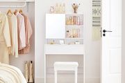 Dressing Table with Mirror and One Drawer, Cosmetic Table, Adjustable Shelves, Modern, 70 x 40 x 136 cm, White