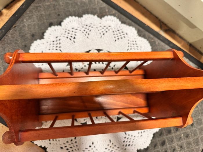 Vintage Wooden Spindle Magazine Rack / Vinyl Record Holder