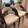 Modern Swivel Bar Stools Walnut Finish and Off White Leather Image 2