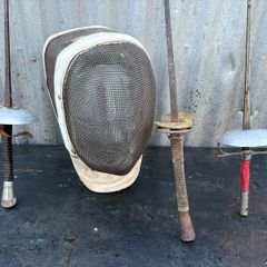 Vintage French Foils, Epee, Sabre and fencing mask. c1920