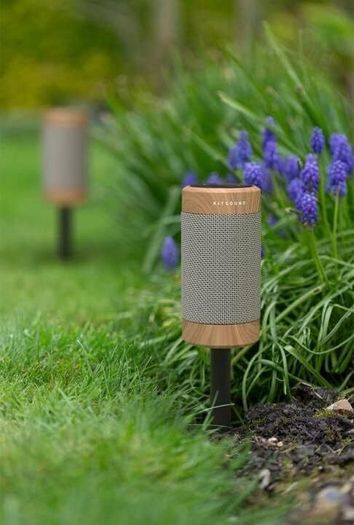 KitSound KS DIGGIT Diggit Outdoor Freestanding Bluetooth Garden Speaker with Removable Stake, Silver/Wood (New)