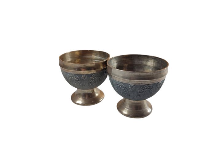 Vintage Brass Pompei Chalice Bowl Goblet Pair Twin Sand Cast Antique Collectable