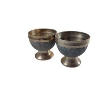 Vintage Brass Pompei Chalice Bowl Goblet Pair Twin Sand Cast Antique Collectable