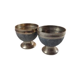 Vintage Brass Pompei Chalice Bowl Goblet Pair Twin Sand Cast Antique Collectable