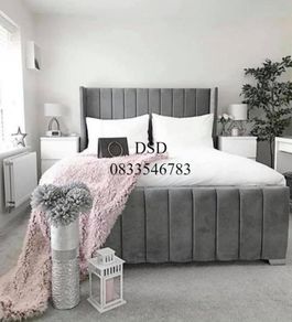 King size Grey Fabric Bed Set