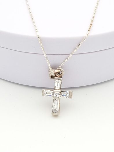 Sterling Silver CZ Cross Necklace On 925 Italian Chain