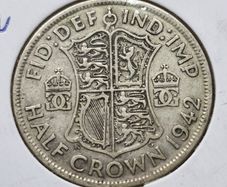 Great Britain 1942  King George VI  Silver .500 Half Crown Coin