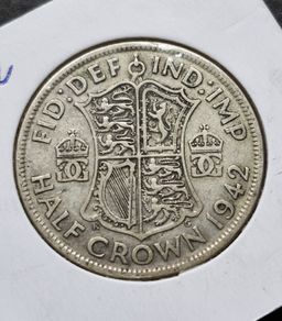 Great Britain 1942  King George VI  Silver .500 Half Crown Coin