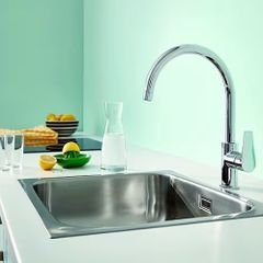 Single Lever Kitchen Sink Mixer Tap High C Spout, 360 Swivel Range, 28 mm Ceramic Cartridge, Tails 3/8 Inch, Min. Recommended Pressure 1.0 bar), Easy to Install, Chrome,