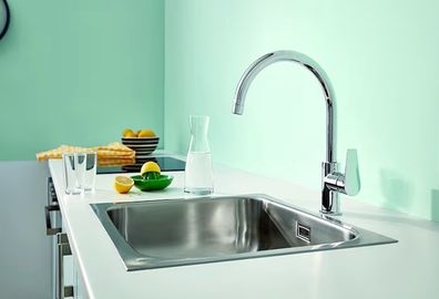 Single Lever Kitchen Sink Mixer Tap High C Spout, 360 Swivel Range, 28 mm Ceramic Cartridge, Tails 3/8 Inch, Min. Recommended Pressure 1.0 bar), Easy to Install, Chrome,