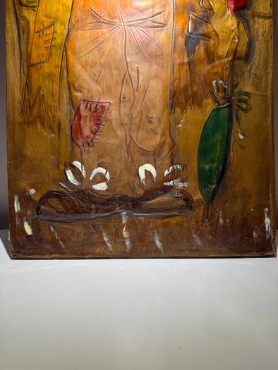 Large Vintage Mid Century 3D Copper Relief Wall Art Panel - J. Craig - Hobo Traveler Caricature