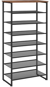 8-Tier Shoe Rack, Tall Shoe Shelf, Shoe Organizer Rack for 21-28 Pairs of Shoes, Detachable Metal Mesh, Narrow Shoe Stand for Hallway, Living Room, Sturdy, Industrial, Rustic Brown (FREE POSTAGE)