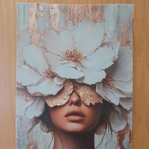 Floral portrait canvas print - gold and white