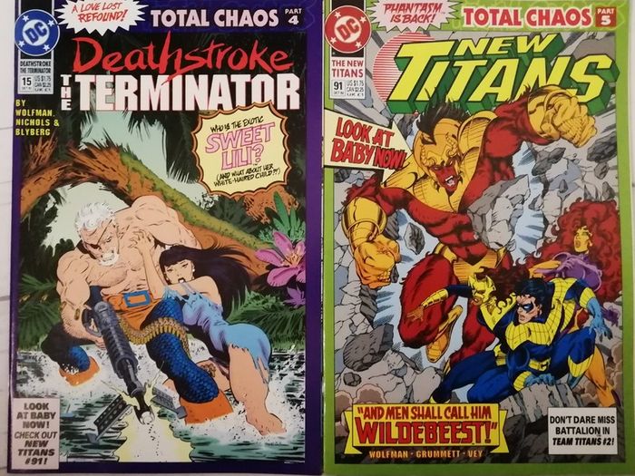 DC Comics - Total Chaos - Parts 1-9 Including All 5 #1 Team Titans Members, Deathstroke The Terminator and New Titans  Issues (1992)