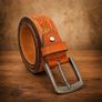 Unisex Genuine Leather Tooled Belt Vintage Floral Western Leather Belt Image 7