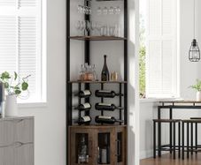 Bar Cabinet with Glass Holder, 4 Tier Liquor Wine Cabinet with Metal Mesh Doors, Buffet Cabinet Wine Rack Cabinet with Anti-tip Kit for Home Coffee Bar Liquor and Wine Storage