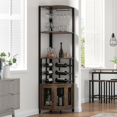 Bar Cabinet with Glass Holder, 4 Tier Liquor Wine Cabinet with Metal Mesh Doors, Buffet Cabinet Wine Rack Cabinet with Anti-tip Kit for Home Coffee Bar Liquor and Wine Storage
