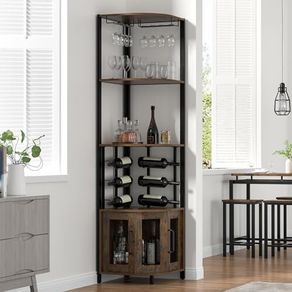 Bar Cabinet with Glass Holder, 4 Tier Liquor Wine Cabinet with Metal Mesh Doors, Buffet Cabinet Wine Rack Cabinet with Anti-tip Kit for Home Coffee Bar Liquor and Wine Storage