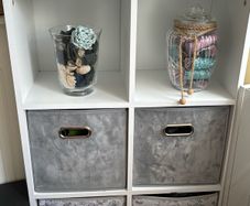 Six hole shelf with 4 boxes