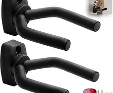 Guitar Wall Hooks Display Mount Hangers for all Electric & Acoustic Guitars, Bass, Banjo etc. | Pack of 2 Brackets with Screws & Guitar Pick | Adjustable Soft Padded Sponge Holder Supports