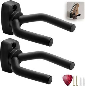 Guitar Wall Hooks Display Mount Hangers for all Electric & Acoustic Guitars, Bass, Banjo etc. | Pack of 2 Brackets with Screws & Guitar Pick | Adjustable Soft Padded Sponge Holder Supports