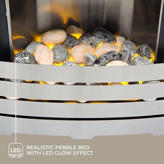 NEW SALE | Helios Brushed Steel Electric Fire with Pebble Bed Glow Effect