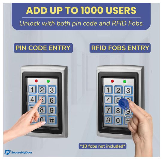 SecureMyDoor Proximity Digital Keypad for Door Entry System | with Both RFID Fobs and Pin Code Entry