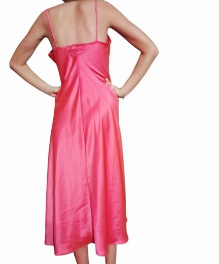 Savida hot pink satin slip dress with rose