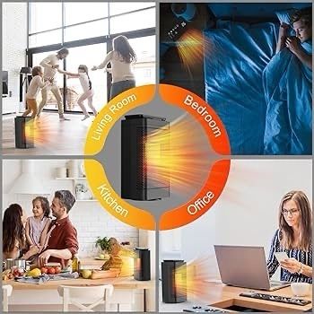 Electric Space Heater with Fan - 1500W Heaters Portable Small Room Heater Low Noise, Remote Control, Smart Timer, 3Heat Settings, Realtime Temperature