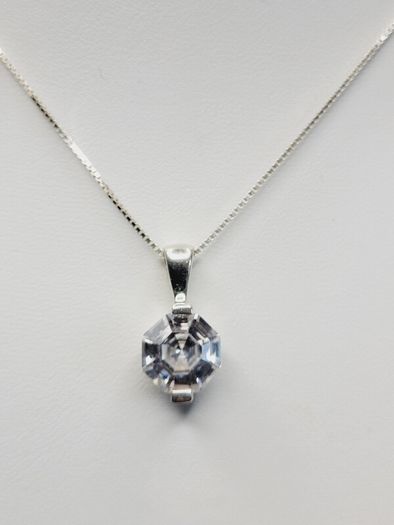 Sterling Silver 925 Box Chain Necklace with Hexagonal Cut Pendant