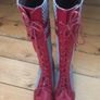 BRAND NEW Red and White Tall Knee Boots, Size 40 Image 3