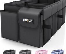HOTOR Car Boot Oganiser - Large-Capacity Auto Trunk Organizer Collapsible Multi Compartments, Foldable Boot Storage for SUVs, Sturdy Car Accessories for Men Camping Tools, Black