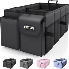 HOTOR Car Boot Oganiser - Large-Capacity Auto Trunk Organizer Collapsible Multi Compartments, Foldable Boot Storage for SUVs, Sturdy Car Accessories for Men Camping Tools, Black