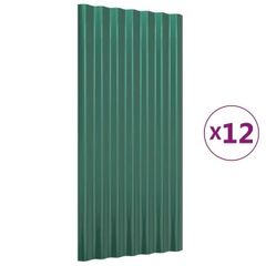 Roof Panels 12 pcs Galvanised Steel Green 80x36 cm