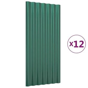 Roof Panels 12 pcs Galvanised Steel Green 80x36 cm