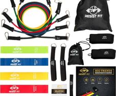 FREE EXPRESS SHIPPING Resistance Bands Set By Resist Fit-10-Level Adjustable Home Gym Equipment - Fitness Gear for Therapy Support, Stretching, Training, Gymnastics, Sports - Portable Workout Equipment with Carry Bag