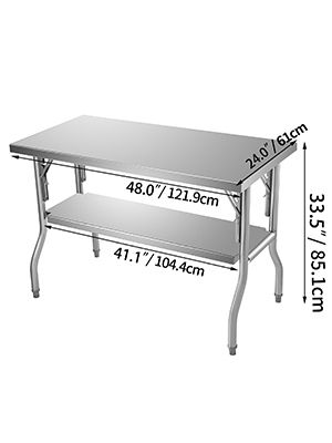 Single-Shelf Professional Stainless Steel Open Kitchen Folding Work Prep Tables Easy Storage for Home Commercial