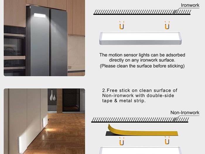 Wireless Under Cupboard Light with Remote, 24 LED Motion Sensor Lights USB Rechargeable Battery Strip Light Under Cabinet Kitchen Night Light Stick up Closet,Wardrobe,Stairs,Hallway,Garage (3 Pack)