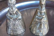 2 brass bells of ladies in high finery, old. D18 POST 7E