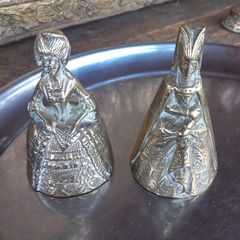 2 brass bells of ladies in high finery, old. D18 POST 7E
