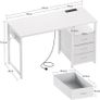 120cm Computer Desk with Drawers Office 2 Sockets USB Ports Reversible PC Table Storage Study for Home Bedroom White Image 3