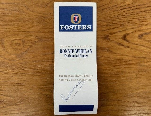 Ronnie Whelan Autograph (1991 Testimonial Dinner Card)